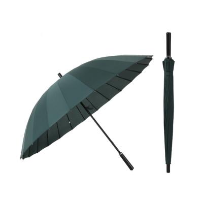 China 24K Promotion advertising straight umbrella strong windproof outdoor sun umbrella leather handle for sale