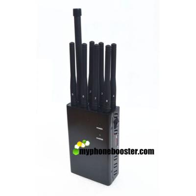 China 8 Antennas 4W Portable Mobile Signal Jammer Blocker Block GSM 3G 4G LTE Wifi GPS Lojack VHF UHF DC12V With Car Charger for sale