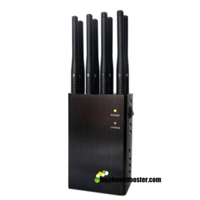 China DC12V 4w 8 Antennas Handheld Mobile Phone Signal Jammer Cellular Blocker With Car Charger for 3G 4G LTE Wifi GPS VHF UHF for sale