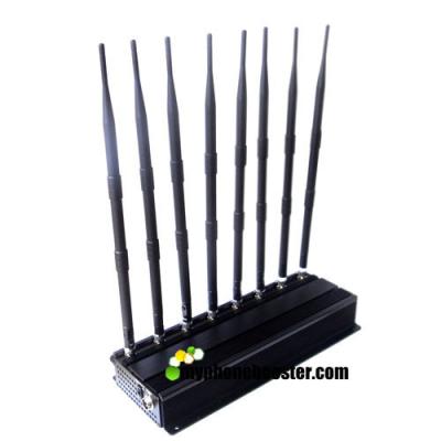 China AC100-240V 8 Antennas 20w Adjustable Mobile Phone Signal Jammer Lojack/WiFi/VHF/UHF Jammer Up To 40m Jamming Range for sale