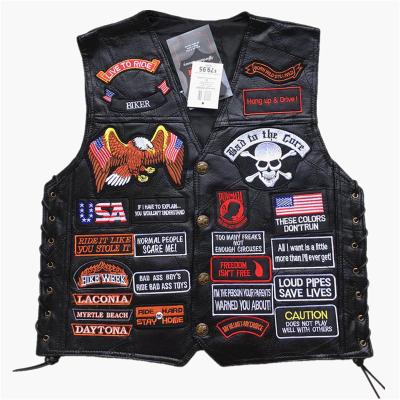 China Genuine Leather Vests Sleeveless Vests Knight Retro Vintage Streetwear Embroidery Motorcycle Vest Biker Vest for sale