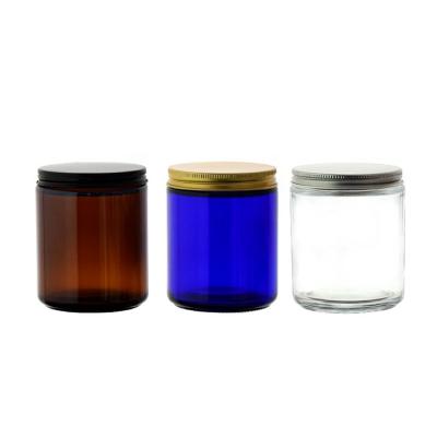 China Gift & High Quality Customized Aluminum Glass Jar Craft Candle Jar Lids 250ml Amber Blue Clear Empty Candle Jar for sale