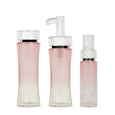 China Hot Selling Personal Care Empty Pink Skin Care Cosmetic Bottles 40ml 100ml 120ml Pink Skin Care Packaging Sets for sale