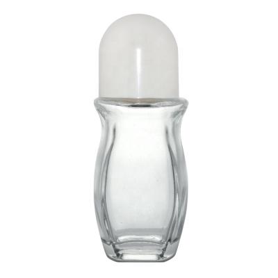 China Personal Care Clear Glass Special Shape Roll On Bottle 50ml With Plastic Roller for sale