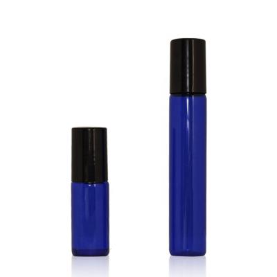 China Personal Care Cobalt Blue 5ml 10ml Glass Roll On Bottle With Stainless Steel Roller And Plastic Screw Cap for sale