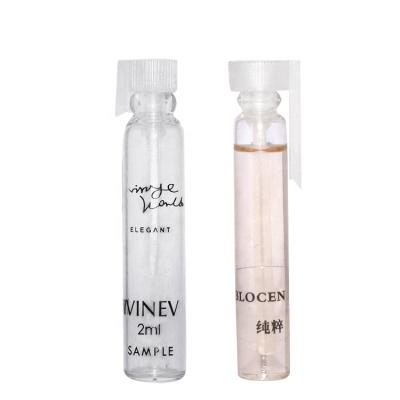 China Custom Clear Empty Mini Perfume 2ml Personal Care Tester Glass Vial Bottle Packaging With Plastic Hose Cap for sale