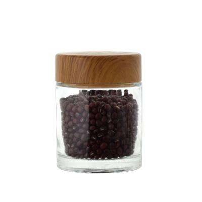 China Food Storage Jar Food Grade Screw Lid 350ml Bamboo Glass Tea Storage Container Custom Glass Jar for sale