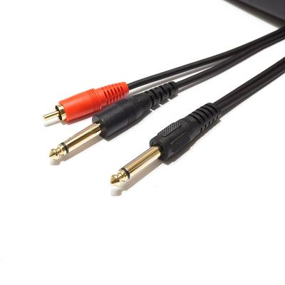 China HOME THEATER 6.35mm Jack to 6.35mm RCA Plug and TS Jack Y-splitter Adapter Cable for Karaoke Player KTV Song Order Machine for sale