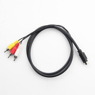 China Camera Factory Wholesale 8 Pins Mini Din Male To 3 RCA Male Audio MIDI Cable To RCA AV Cable Adapter For CCTV for sale