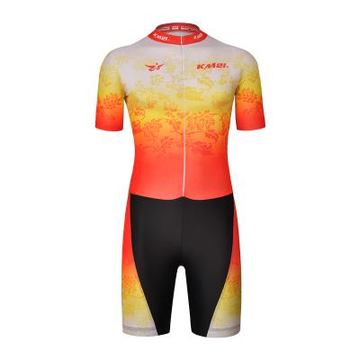 China OEM Customed Zipper Closure Sports Roller Skating Skin Overalls Onesuits Breathable Orange Short Sleeved Cycling Uniform Equipment for sale