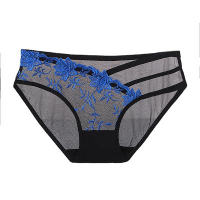 China 2021 Antibacterial Multicolor Lace Mesh Women Underwear Transparent Panty Thong for sale