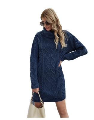 China Breathable Chinese Professional Manufacturer Ladies Slim High Neck Loose Knit Dress for sale