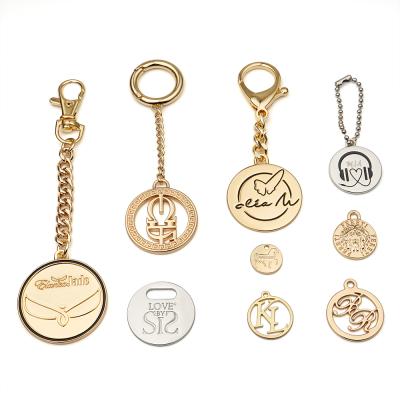 China China Bag Accessories Engraved Logo Gold Round Metal Tag, Custom Gold Plated Metal Name Pendant Logo Tag For Handbags for sale