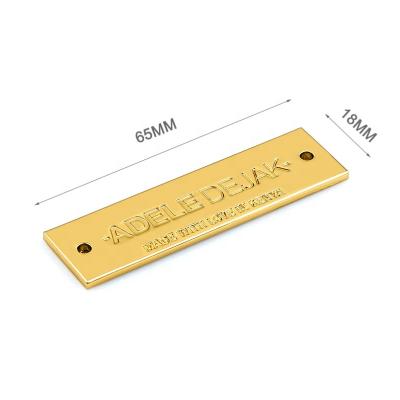 China Durable Custom Metal Gold Plated Handbag Plate Logo, Bag Accessories Rectangle Metal Label Name Tag With Rivet Fastener ^ for sale