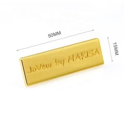 China Customized Eco - Friendly Rectangle Metal Bag Label Gold Plated Metal Logo Nameplates For Handbags for sale