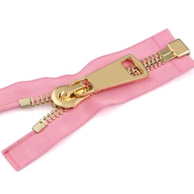 China Y quality nickel free pink teeth waist band metal zipper, gold teeth metal zipper for clothing for sale