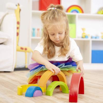 China Environmental Friendly 6 Layer Rainbow Stacker Wooden Interlocking Puzzle Blocks Educational Toys for Kids Baby Toddlers for sale