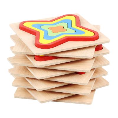 China Environmental Friendly Wooden Kindergarten Shape Colorful 6pc Puzzle For Toddlers Kids Brain Teaser Toys Shape Natural Wooden Educational Toys for sale