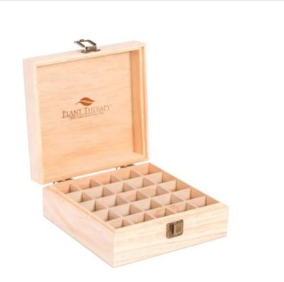 China New Europe Essential Oil Storage Box Case Wooden Organizer Holds 25 Bottles 5ml, 10ml and 15mL Sizes Pine Wood Holders for sale