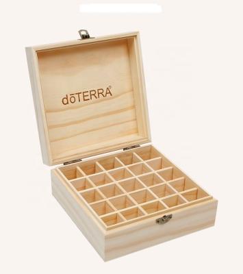 China New Europe Essential Oil Storage Box Case Wooden Organizer Holds 25 Bottles 5ml, 10ml and 15mL Sizes Pine Wood Holders for sale