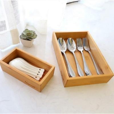 China New Europe Bamboo Drawer Organizer For Wooden Box Luxury Kit Kitchen Multi-Use Storage Wooden Storage Box for sale