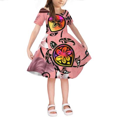 China 2021 Summer Child Dress Hawaii Turtle Anti-wrinkle Tropical Polynesian Little Girls Dress Casual Short Sleeve Kids Dress Kid Clothes for sale