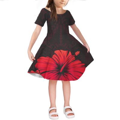 China Anti-wrinkle Kids Tropical Flower Style Toddler Girls Dress High Quality Polynesian Hawaiian Hibiscus Shorts Sleeves Casual Outfits Dress for sale