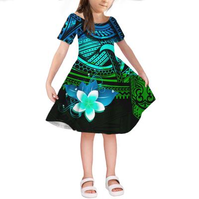 China Anti-Wrinkle Customized Hawaii Polynesian Plumeria Printed Girls Dresses 2021 Kids Toddler Dress Dresses Short Sleeve Outfit for sale