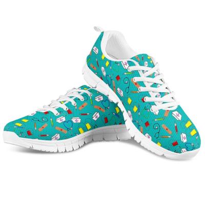 China Newest Low MOQ Fashion Shoes Anti-slippery White Nurse Printed Women Sports Shoes Running Sneakers With Lace for sale