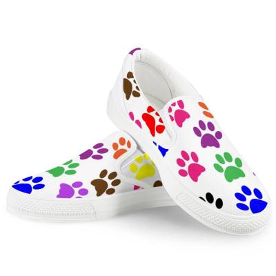 China Custom Colorful Dog Paw Printed Women All-Season Loafers Wholesale Anti-slippery Flat Casual Shoes Vulcanize Shoes for sale