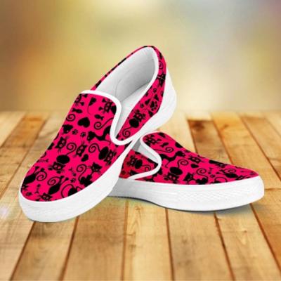 China Latest Canvas Walking Canvas Cute Cats Wholesale Anti-slippery Shoes Dismissal Letter On Women's Casual Flat Shoes for sale