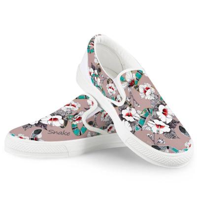 China 2019 New Arrivals Women's Anti-slippery Snake And Flower Print Sneakers Anti-slippery Sneakers Slip On Canvas Flats for sale