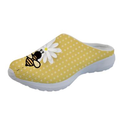 China Latest Sandals Breathable Bee Beach Girl Shoes Design Summer Yellow Printed Slippers For Women Ladies for sale