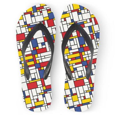 China Mondrian Anti-slippery 3D Grid Printing Bedroom Slip On Flip Flops Ladies Casual Slippers For Female Flats for sale