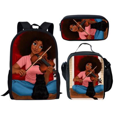 China Anti-theft Color Women Girl Print Backpack 3pcs/set African College Bag Set Children 3D Print Lunch Box School Bag For Girls for sale