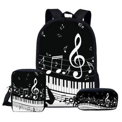 China 3Pcs Music Note Anti-theft Piano Printing Elementary Primary School Bookbag Girls Backpacks For Children Kids School Bag Set for sale