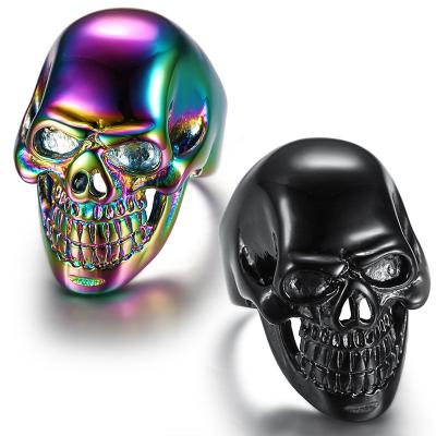 China Environmentally Friendly Big Skull Bicycle Stainless Steel Rainbow Color Men's Hip Hop Rainbow Ring for sale