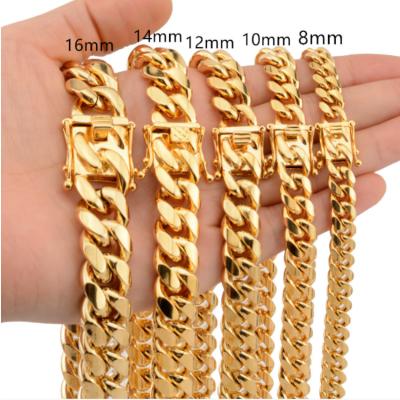 China 8mm 10mm 12mm 14mm 16mm Wide Gold Environmental Friendly Heavy Metal Color Hip Hop Cuban Link Chain Necklaces For Men for sale