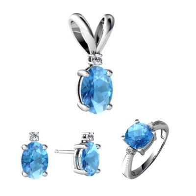 China Cute Birthstone Jewelry Necklace and Earring Jewelry Set for Women Aqua Ring for sale