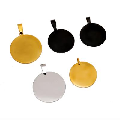 China Nickel Free Plating Stainless Steel Different Colors Engrave Round Shape Gold Rose Gold Blank Initial Custom Pendant for sale