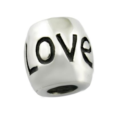 China Customized METALS Engrave LOVE Metal Logo Big Hole Bead Stainless Steel Bracelets Beads for sale