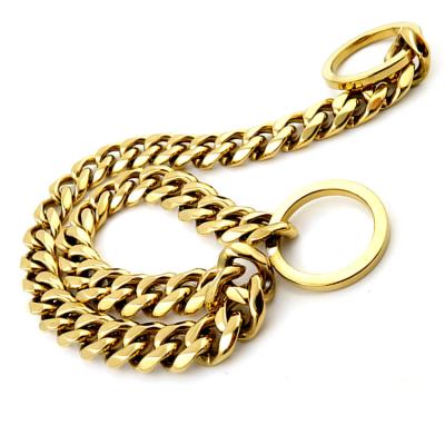 China Reflective Personalized 15mm Wide Gold Color Dog Collar Chains Pet Leash for sale