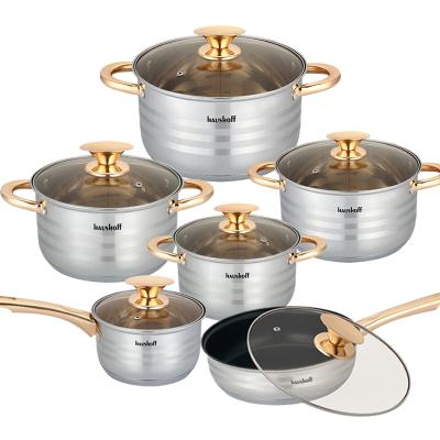 China Customized CLASSIC 12 PCS 304 Stainless Steel Casserole Soup Steamer Pot Cooking Pot Set Cookware Set for sale