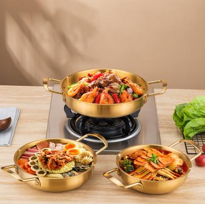 China Korean Customized Viable Pan Japan Ramen Pot Double Handle Seafood Pot Stainless Steel Noodle Hot Pan Pot Paella for sale