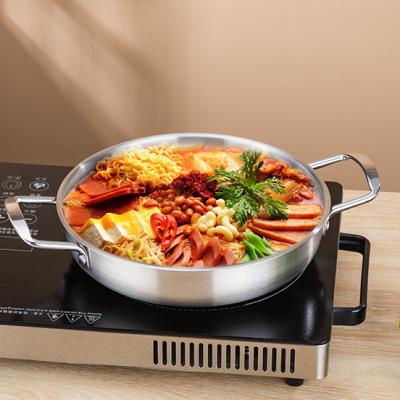 China Viable Drop Shipping Silver Pan Korean Seafood Pot Ramen Double Handle Paella Pot Hot Pot Stainless Steel Noodle Pan for sale