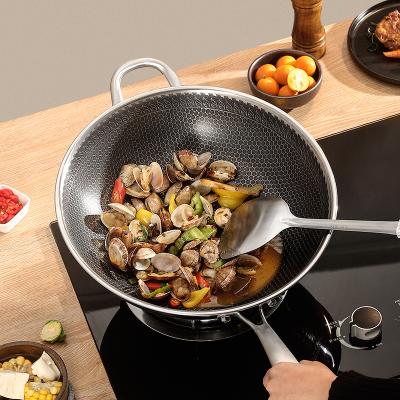 China Drop shipping 316 stainless steel wok pan stick non stick honeycomb wok viable non set cookware wok pan for sale