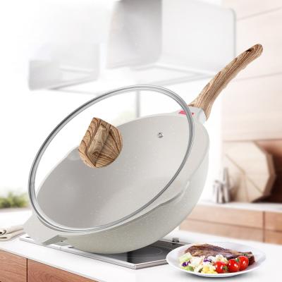 China Viable Customized Nonstick Deep Frying Pan Cookware Cooking Pot Aluminum Frying Pan Medical Wok Stone Nonstick Pan for sale