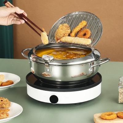 China Stocked Drop Shipping Japanese Tempura Skillet Home To Use Deep Fryer Gas Stainless Steel Deep Fryer Pot With Thermometer for sale