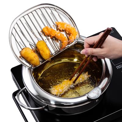 China Japanese Deep Fryer Pot Tempura 304 OEM Oil Purifier Viable Customized Deep Pot With Oil Filter 20cm Fring Stainless Steel Pan for sale