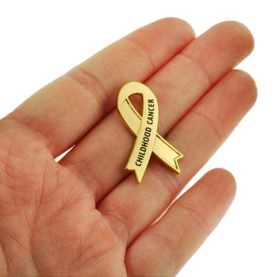 China China Hard Enamel Metal Childhood Cancer Gold Awareness Ribbon Lapel Pin for sale